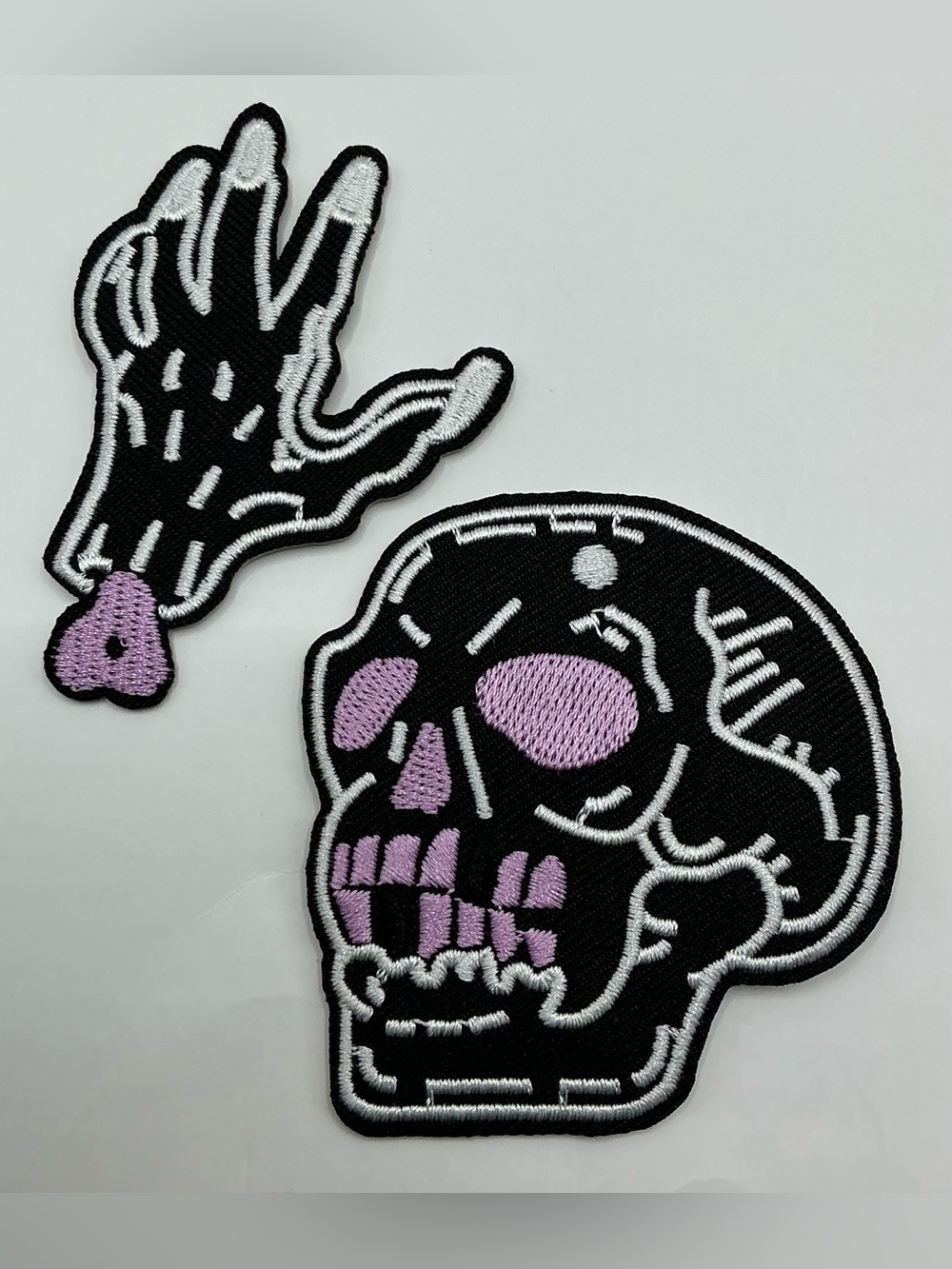 2 IRON OR SEW ON SKULL ZOMBIE HAND EMBROIDERED PATCHES NWOT